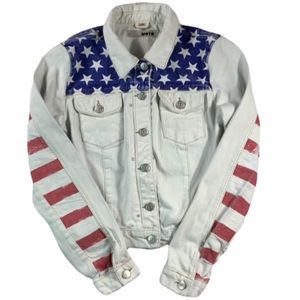 Top Shop Americana Rustic Flag Denim Moto Jacket